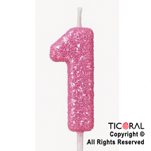 VELA NUMERAL CHICO 5.5 CM CON GIBRE ROSA NUMERO 1 x 1